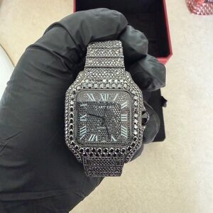 Cartier Men's Black Pave Diamond Santos Watch